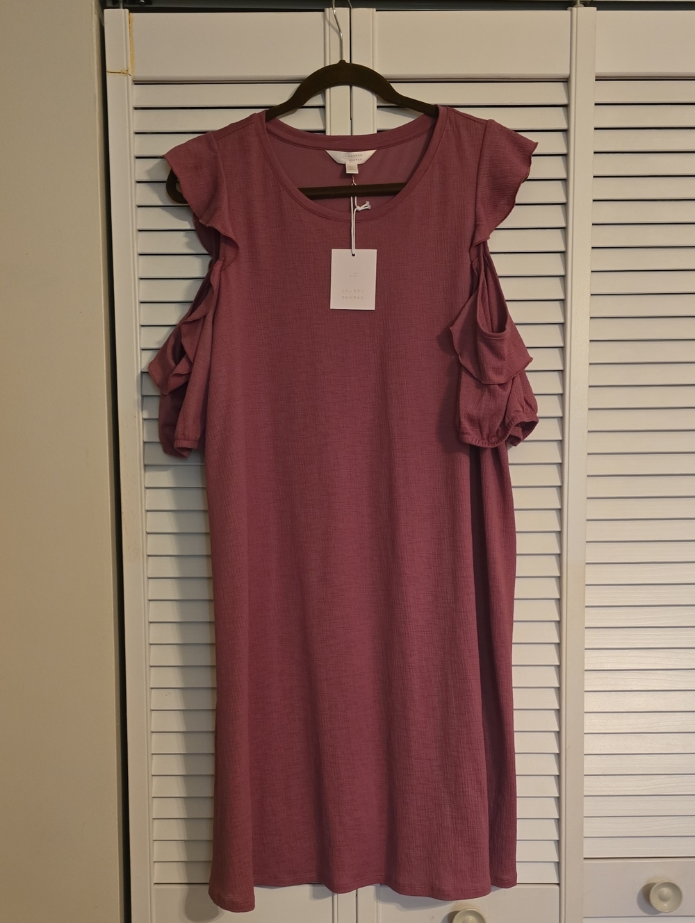LC Lauren Conrad Rose-Mauve Cold-Shoulder Midi Dress